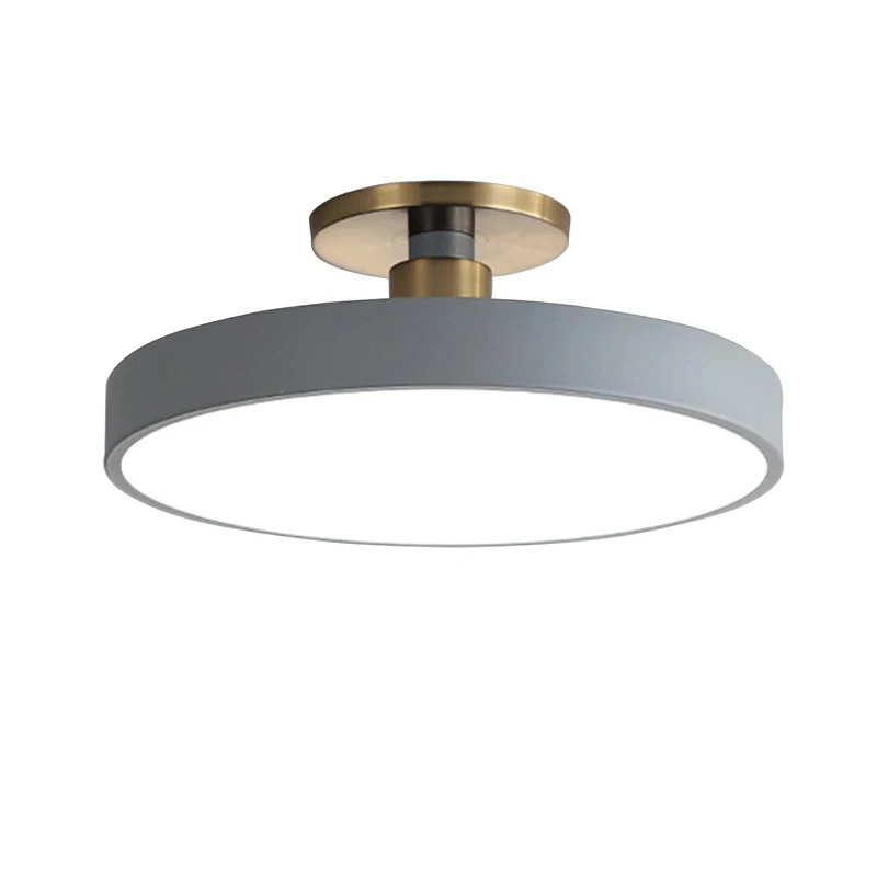 WFRUEDWC Macaron Round LED Ceiling Light Modern Wrought Iron Ceiling Lamps Semi Flush Mount Ceiling Lighting for Children's Room Bedroom Hallway Grey+Cool White-40cm 28W