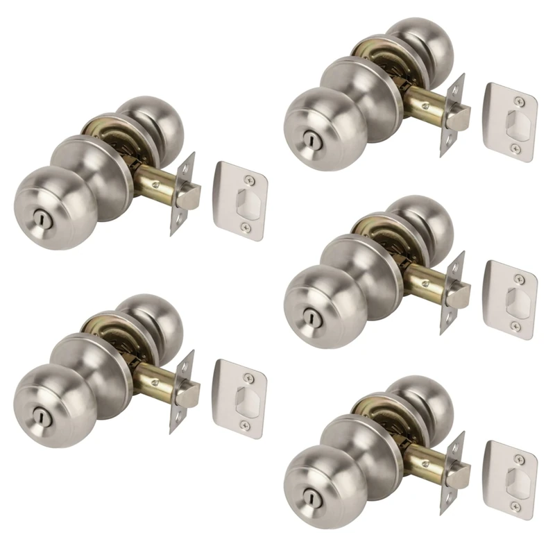 Hunta HANDLEZONE® 5 Sets Riva Privacy Knobset, Keyless Lock with Emergency Release, Adjustable 60-70mm Latch, for Bathroom/Bedroom – Satin Stainless Steel