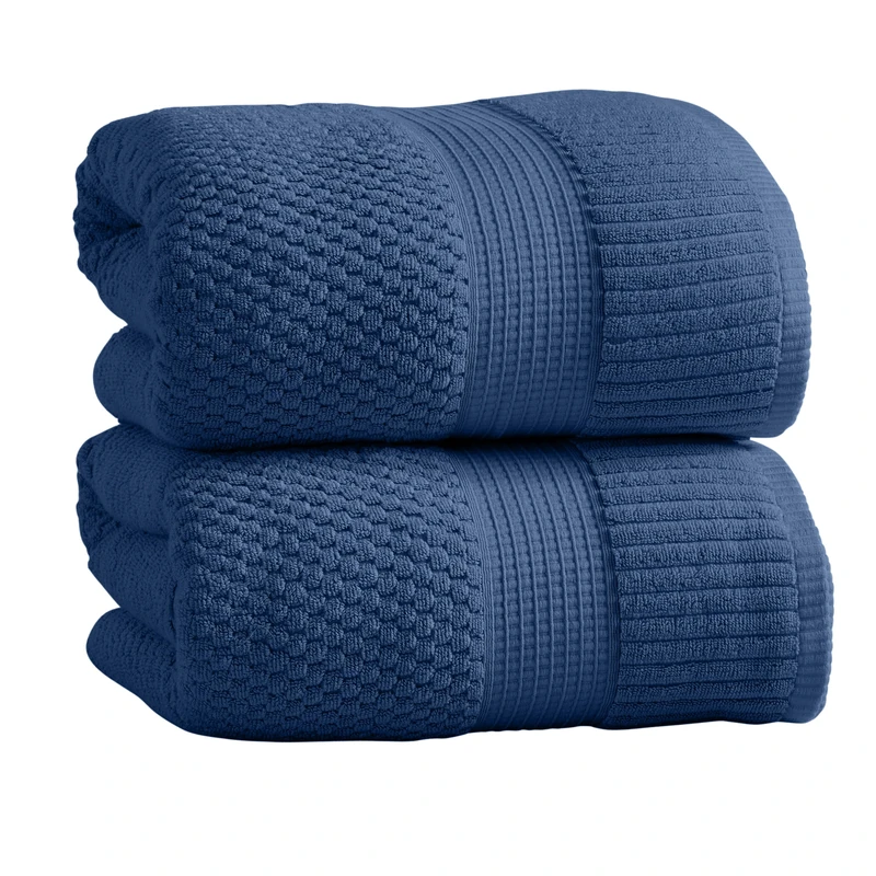 NY Loft 100% Cotton 2 Pack Bath Sheet Towel Set | Absorbent & Quick-Dry Oversize Bath Towels | Textured and Durable Cotton | Oeko-TEX 100 Certified | Navy Blue