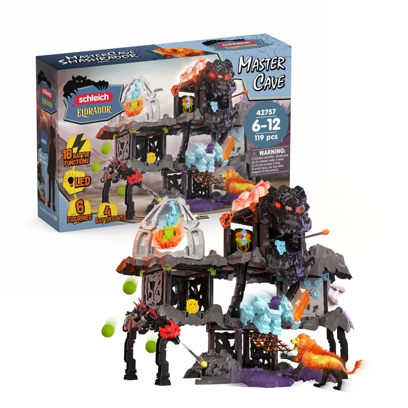 SCHLEICH Eldrador - 119PC Smashrador Master Cave Fortress BattleCave Playset - Light Up LED Toy with 18 Battle Functions - With 4 BattleCaves and 6 Eldrador Creatures for Boys, Girls - Kids Ages 7+