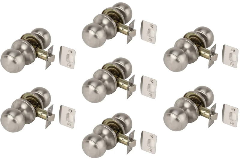 Hunta HANDLEZONE® 7 Sets Riva Passage Knobset, Non-Locking Interior Door Knobset, Adjustable 60-70mm Latch – Satin Stainless Steel