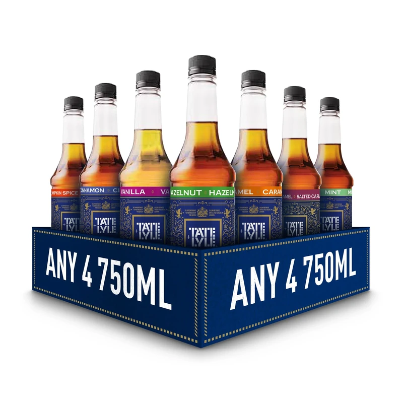Tate & Lyle - Custom Case Pure Cane Sugar Syrups - Choose your Own - With Pumps Options - Fairtrade, Vegan and Vegetarian Friendly - Cold Drinks and Hot Drinks - 750ml x 4