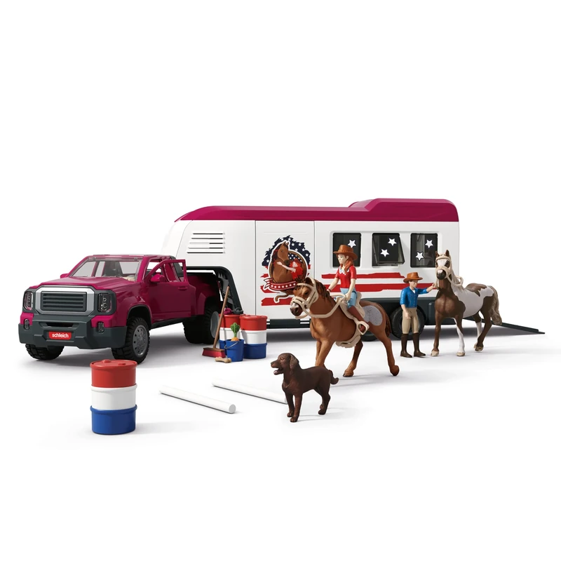 SCHLEICH Horse Club - 119 PC Lakeside Truck and Trailer Playset With 2 Horse Figurines, 2 Poseable Rider Figures and Accessories - Interactive Play for Girls and Boys - Toys for Kids Ages 5+ | 42705