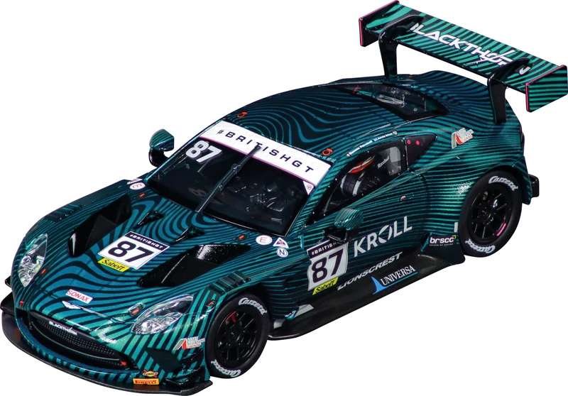 Carrera Evolution 20027804 Aston Martin Vantage AMR GT3 Evo Blackthorn AMR, No.87 British GT 2024 I 1:32 Scale Slot Car I With Working Front & Rear Lights I Suitable For Ages 8 Years+