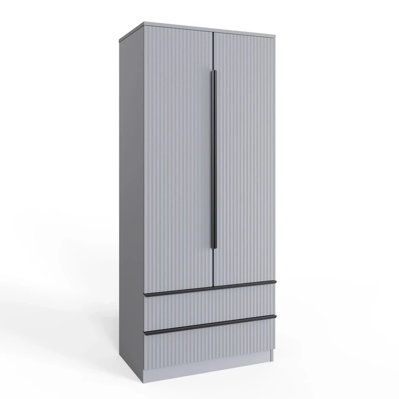 FWStyle Matt Grey 2 Door 2 Drawer Rippled Riged Combination Wardrobe - H180 X W80 X 50cm