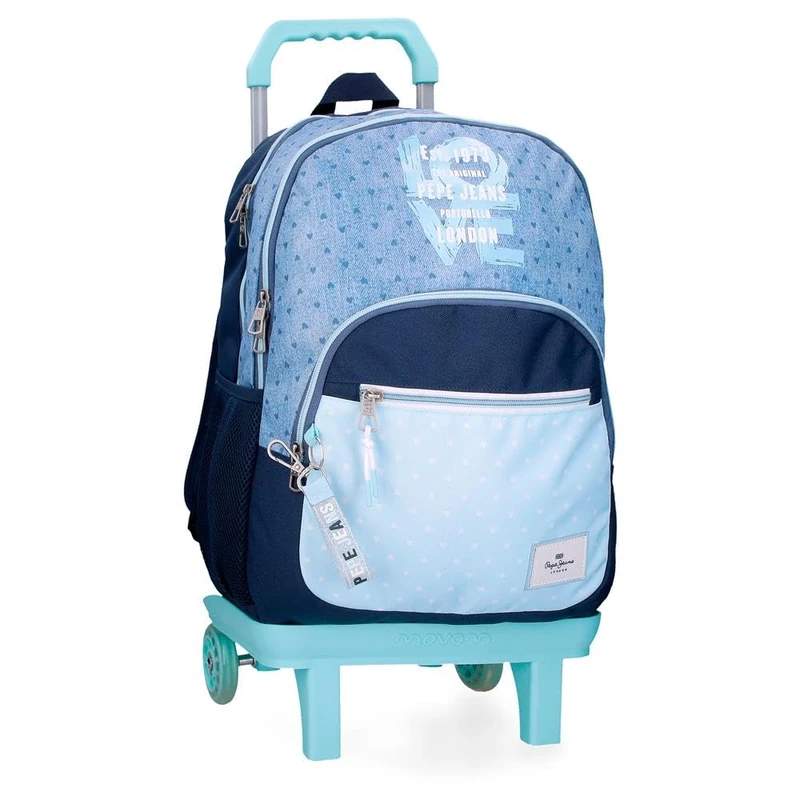 Pepe Jeans Noni Denim Double Compartment Backpack with Trolley Blue 32x44x22cm Polyester by Joumma Bags, blue, One Size, Double Compartment Backpack with Trolley