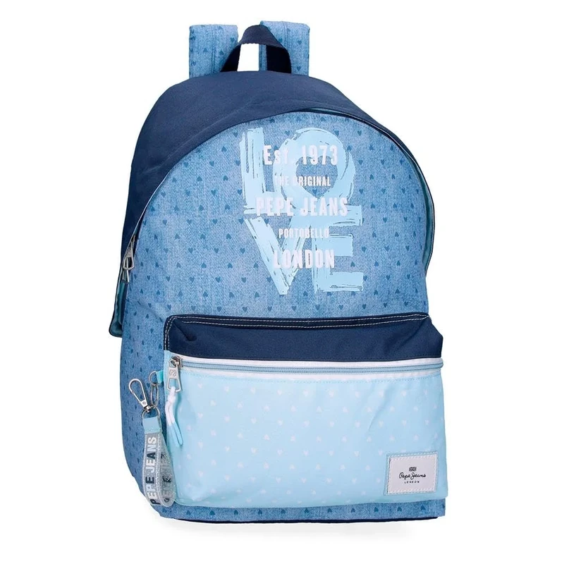 Pepe Jeans Noni Denim School Backpack Adaptable to Trolley Laptop 15.6 Inches Blue 31x44x17.5cm Polyester by Joumma Bags, blue, One Size, School Backpack Adaptable to Trolley