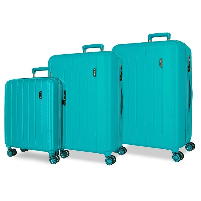 Movom Wood Suitcase Set Blue 55/68/78 cm Rigid 11.4 kg TSA Closure ABS 11.4 kg 190L Extendable Hand Luggage, Blue, One Size, Suitcase Set