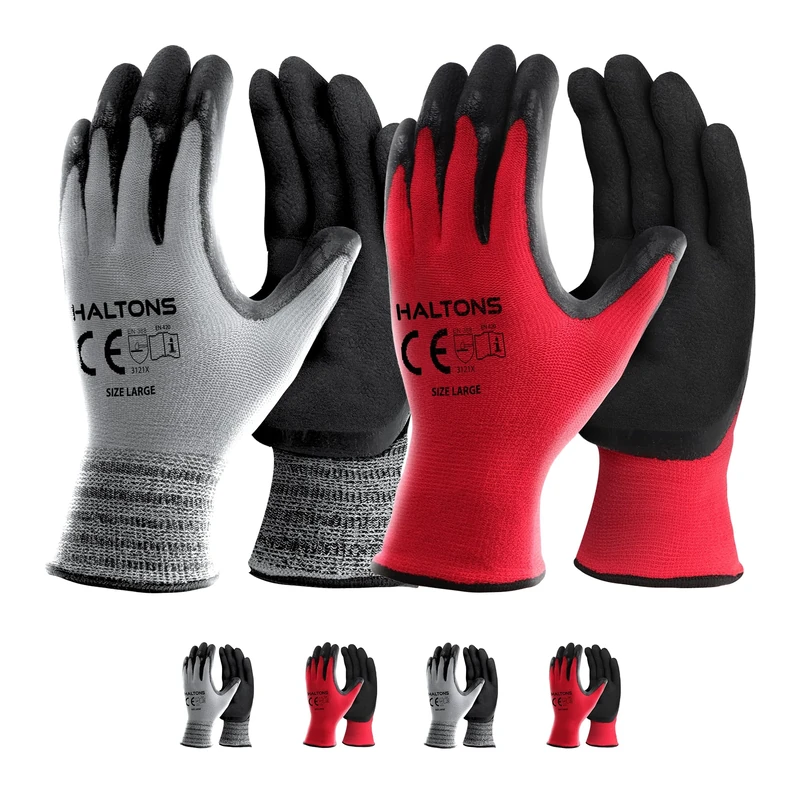 Haltons Latex & Polyester Work Gloves -4 Pack - Durable Gardening Gloves for Women, Snug Fit Non-Slip Safety Glove, Perfect for Outdoor Work, Lawn Care & DIY Tasks Large