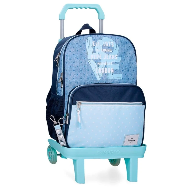 Pepe Jeans Noni Denim Double Compartment Backpack with Trolley Blue 30x40x12cm Polyester by Joumma Bags, blue, One Size, Double Compartment Backpack with Trolley