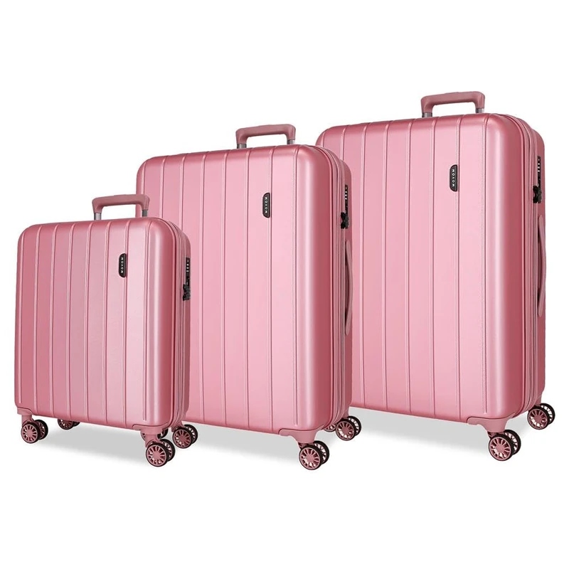 Movom Wood Suitcase Set Pink 55/68/78 cm Rigid 11.4 kg TSA Closure ABS 11.4 kg 190L Extendable Hand Luggage, Pink, One Size, Suitcase Set