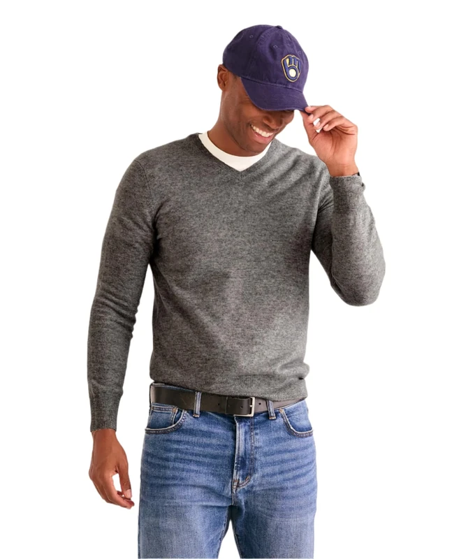 NAADAM Men's Original Cashmere V-Neck Sweater, Granite, XS