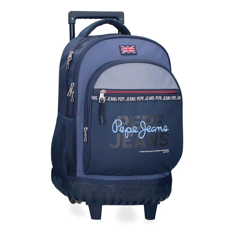 Pepe Jeans Seldon Backpack Compact 2 Wheels Black 32x43x21cm Polyester by Joumma Bags, Black/White, One Size, Compact Backpack 2 Wheels