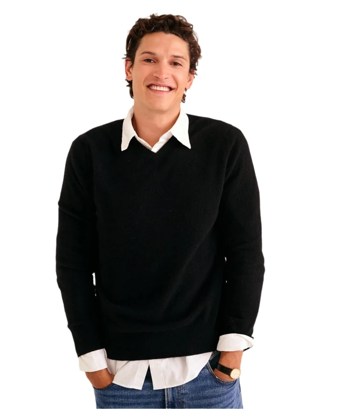 NAADAM Men's Original Cashmere V-Neck Sweater, Black, XXL