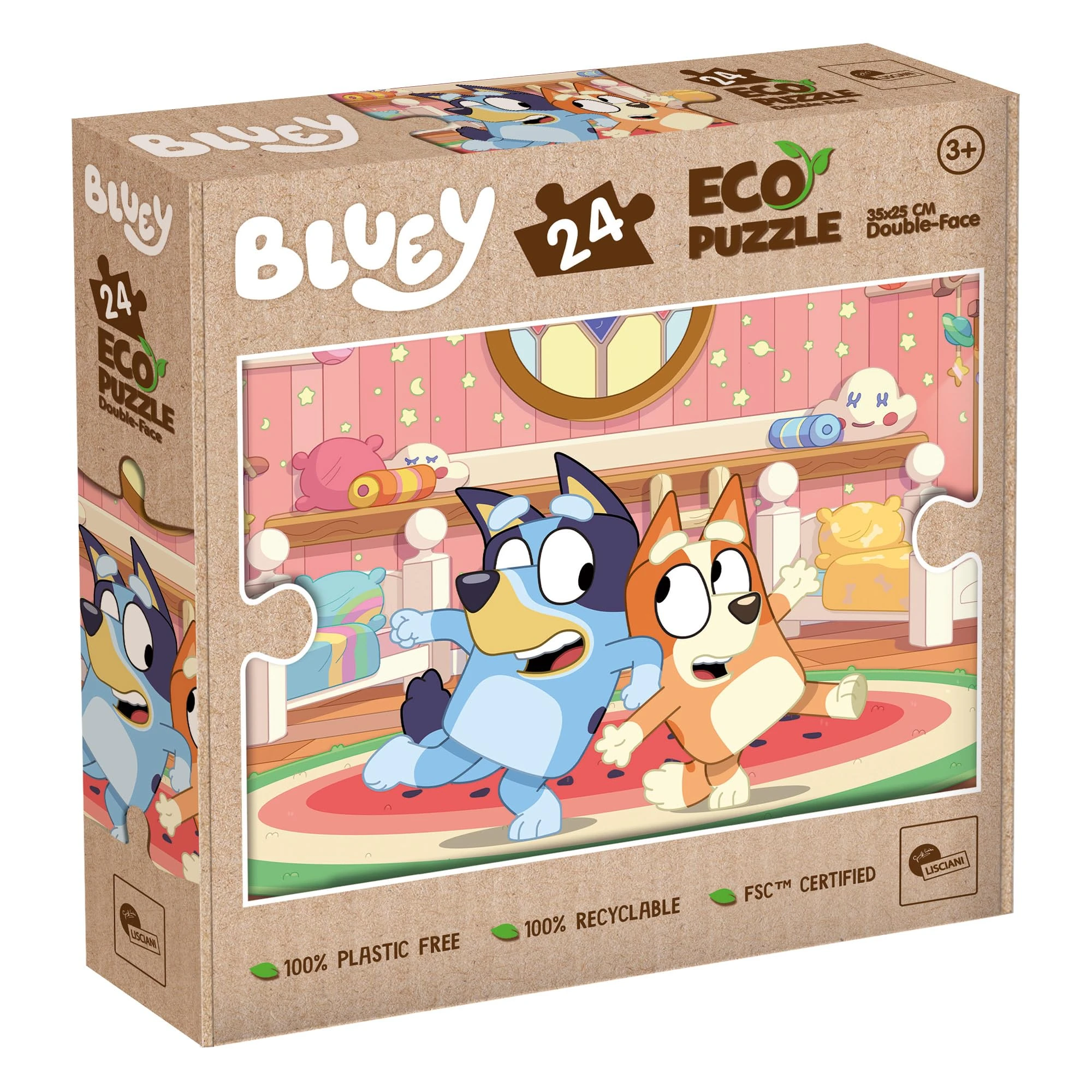 Lisciani - BLUEY Puzzle - 24 Piece Double Sided Puzzle for Children from 3 years - Colouring Board - Format 25x35 cm - Bluey Educational Game - Manual Activity - 100% Recyclable - Birthday Gift Idea