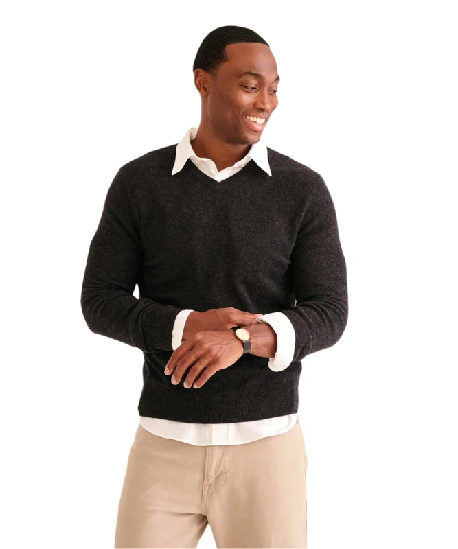 NAADAM Men's Original Cashmere V-Neck Sweater, Smoke, XL