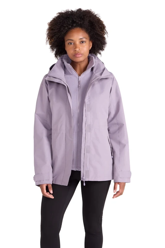 Mountain Warehouse Fell Womens 3 in 1 Jacket -Water Resistant Rain Jacket, Adjustable Hood Ladies Triclimate Jacket, Packable Hood - Ideal Womens Coat for Walking Dusky Purple Women's Size 18