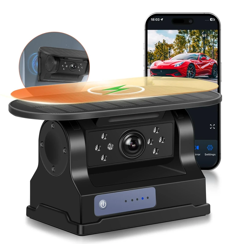 Hodozzy Wifi Solar Wireless Backup Camera with Magnetic Mount, 720P HD Reversing Camera Night Vision, Waterproof, DVR Recording & 10000mAh Battery for Cars, Trucks and Home Security–Easy Installation