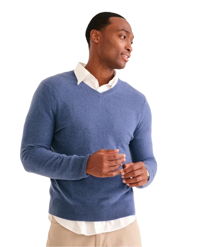 NAADAM Men's Original Cashmere V-Neck Sweater, Blue Horizon, M - Image 1