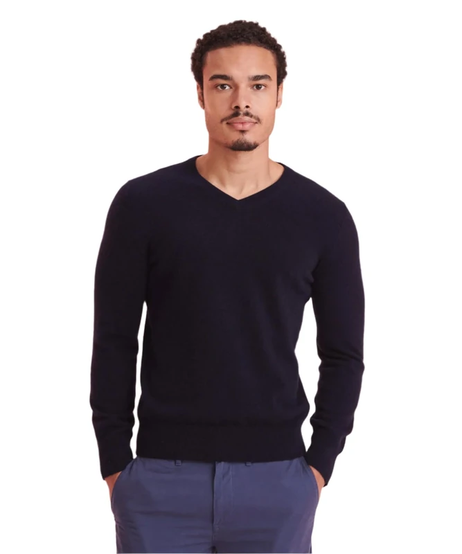 NAADAM Men's Original Cashmere V-Neck Sweater, Navy, XL