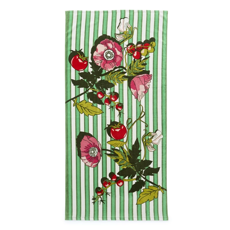 Vera Bradley Cotton Looped Terry Beach Towel, Tomato Vines Kelly Green, Tomato Vines Kelly Green