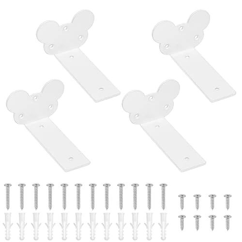 4 Pcs Heavy Duty Floating Shelf Brackets for Shelves L Shaped Support Brackets Wall Mounted, Metal Scaffold Board Shelf L Braces (Black, 5 inch cat Ear Style) (Mouse Style, White 5 inch)