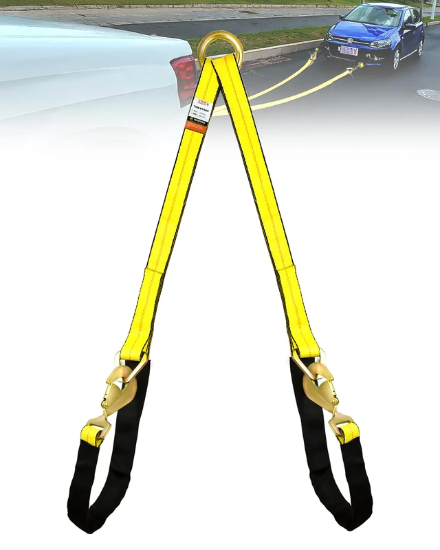 TKK Heavy-Duty V-Bridle Tow Strap 2" x 4' – 5,400 lbs Load Capacity | Snap Hooks, Axle Straps & Cordura Sleeve | D-Ring for Tow Truck & Flatbed Towing