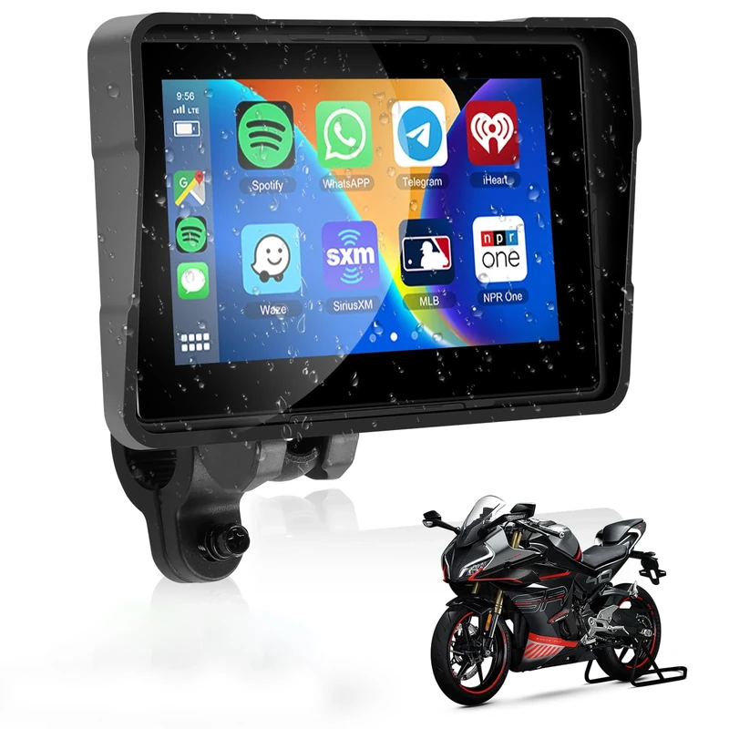 HD IPS Touch Screen Portable Wireless Apple Carplay Screen for Motorcycle &Wireless Android Auto GPS Navigation for Motorcycle,Car Play,Dual Bluetooth Waterproof,Siri Voice Control 5Inch for Motorbike