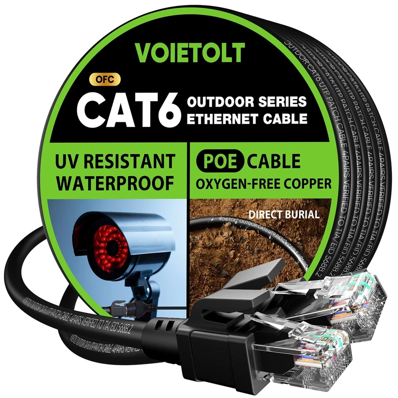VOIETOLT Cat6 Outdoor Ethernet Cable 3 meter, Waterproof, Direct Burial, In-Ground, LLDPE UV Jacket, Pure Copper, 26AWG, 10Gbps 550Mhz UTP Patch Cord, POE+, Network, Internet