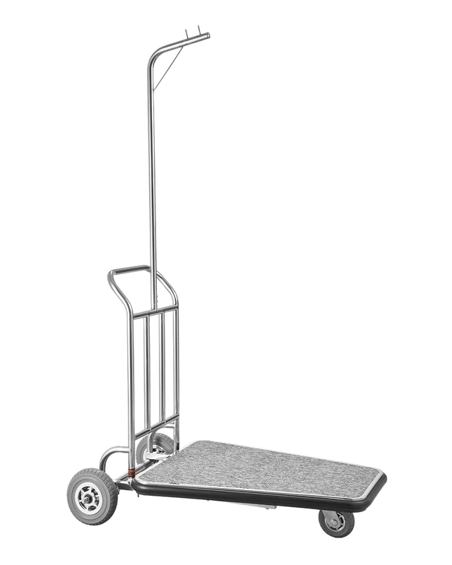 VEVOR Luggage Cart, 600 LBS Load Capacity, 3 Wheel Stainless Steel Bellman Cart, Valet Cart with Grey Carpeted Deck and Rubber Wheels, Ideal for Convention Centers, Hotels, Rental Properties, Silver