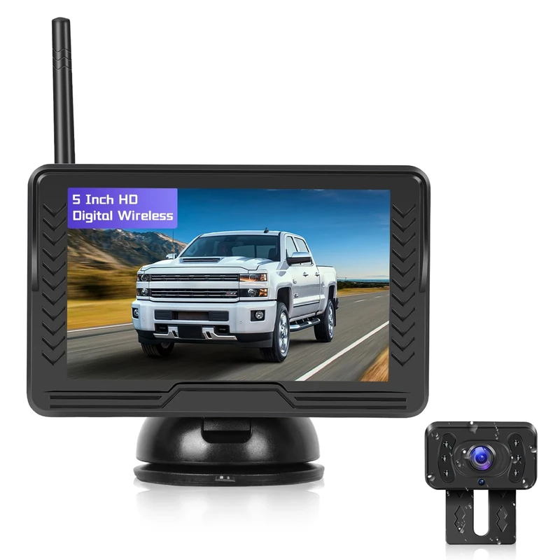 6 LED 1080P Wireless Backup Camera Monitor for Car 5inch Back up License Plate Reverse Camera Truck Trailer RV Pickup DIY Guide Lines Waterproof