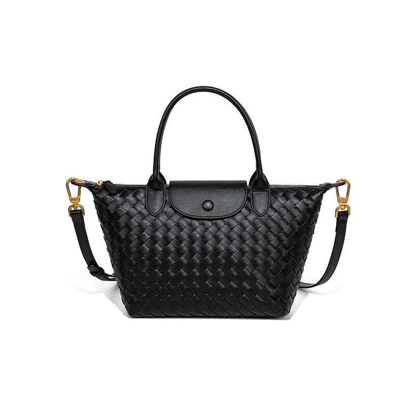 Waiyqju Braided Luxury Women's Leather Tote Top Handle Age Elegant Large Capacity Travel Day Crossbody Bag, Medium Size 1# Black, L