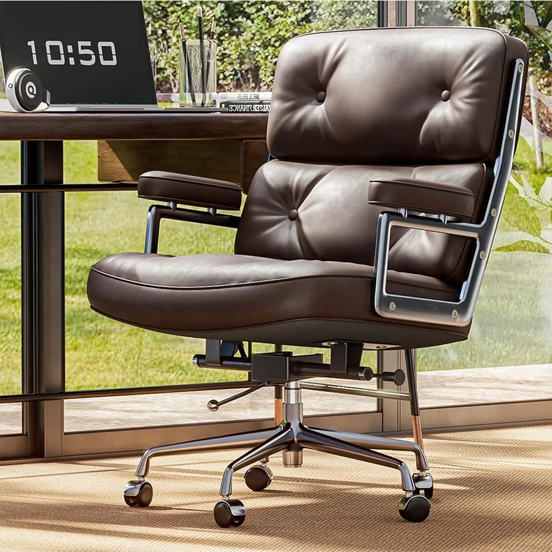 Redriver Genuine Leather Office Chair - Padded Mid Back Lumbar