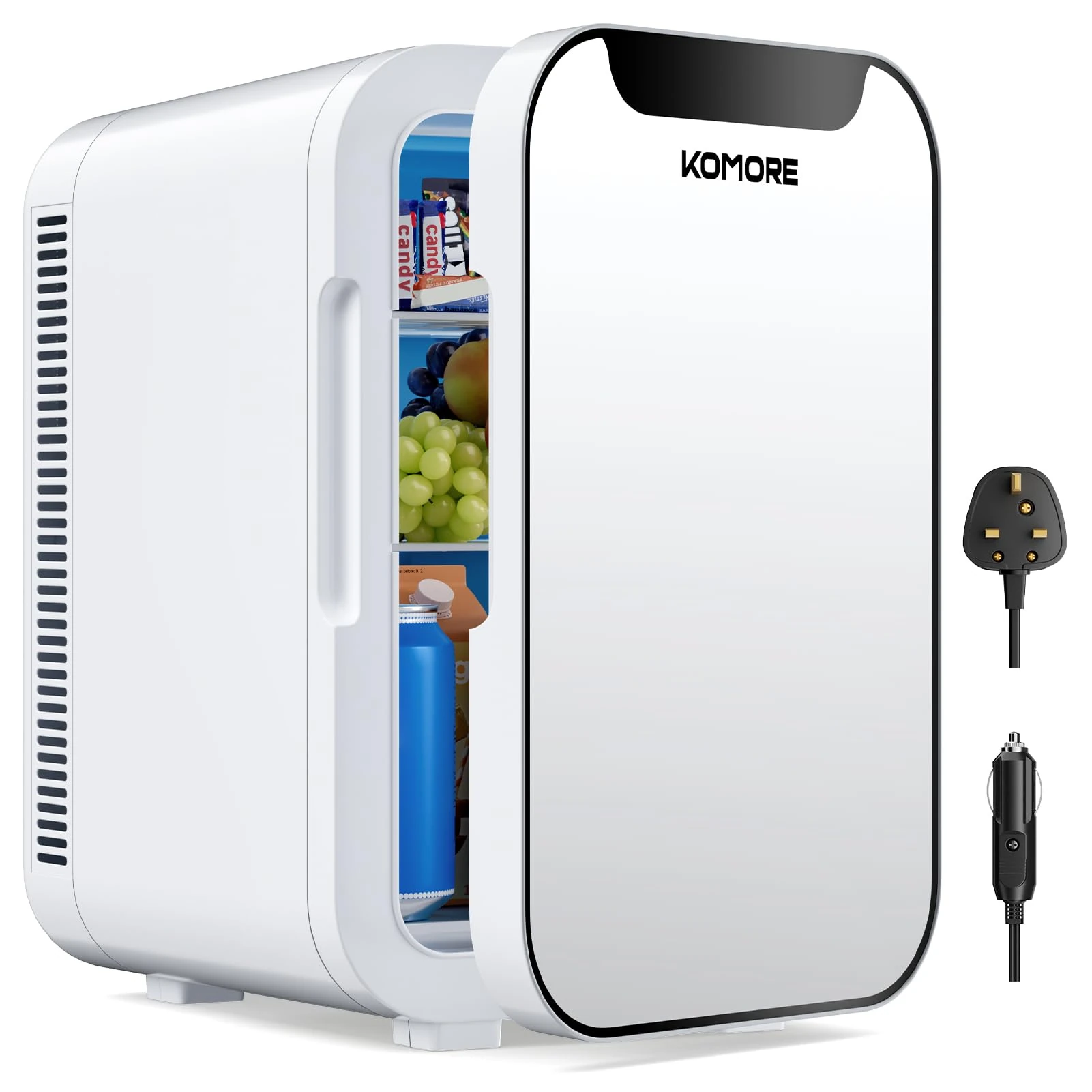 KOMORE Mini Fridge 18 Litre, 20 Cans Mini Fridge for Bedrooms with Handle, Portable Small Refrigerator, Cooler & Warmer for Drinks, Car, Travel, Cosmetics/Makeup/Skincare, AC+DC Power (White)