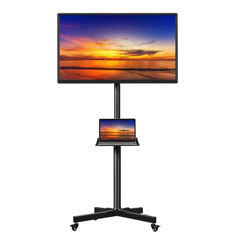 Yaheetech Rolling TV Stands for 23-60 inch Screen Adjustable Floor TV Cart with Lockable Wheels, Portable Mobile TV Stand with Storage Shelf, Outdoor TV Cart, MAX VESA 400X400mm, Black - Image 1