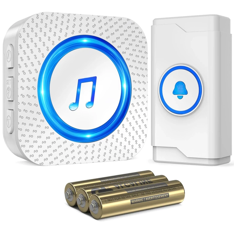 SURFOU Wireless Doorbell Cordless Waterproof with 1 Portable Receiver Battery Powered (Batteries Included), Operated at 1,300ft Long Range, Electric Door Chime Kit with 55 Melodies 5 Volume, LED Flash