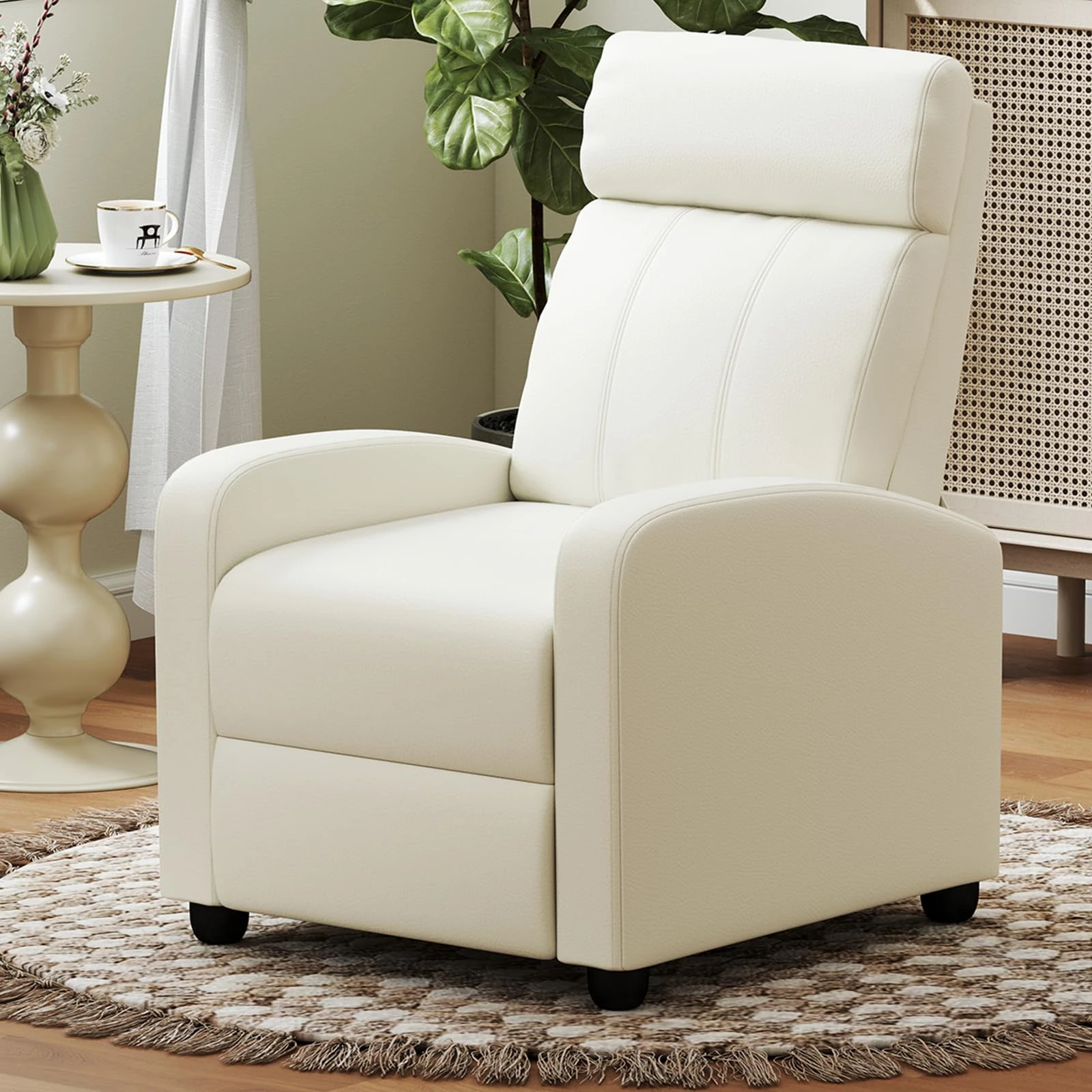 COSTWAY Recliner Armchair with Reclining Function and Adjustable Leg Rest, Upholstered Padded Single Sofa Seat, Home Office Living Room Lounge Chairs for Reading Resting Sleeping (White)