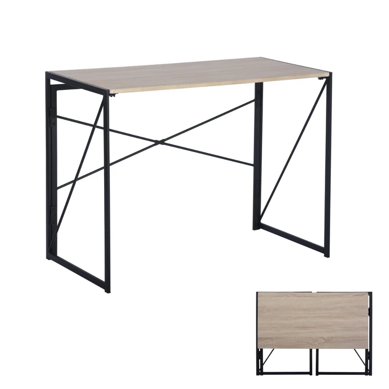 FurnitureR Folding Computer Table, Small Space Foldable Desk, MDF & Metal Frame, Portable Desk for Home Office, Writing Workstation for Living Room, Bedroom, Dormitory, 100x50x75.5cm, Oak