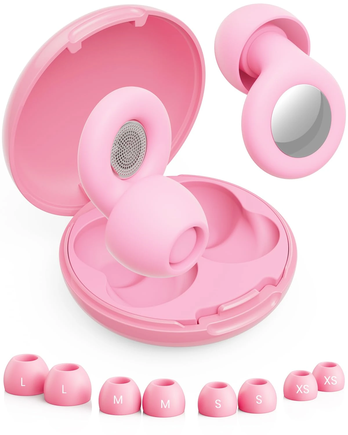 Upgraded Ear Plugs for Sleep Noise Cancelling - Klearlook Reusable&Washable Ultra Soft Silicone Earplugs for Hearing Protection, 45dB Noise Reduction Earbuds, 8 Ear Tips XS, S, M, L,Carrying Case,Pink