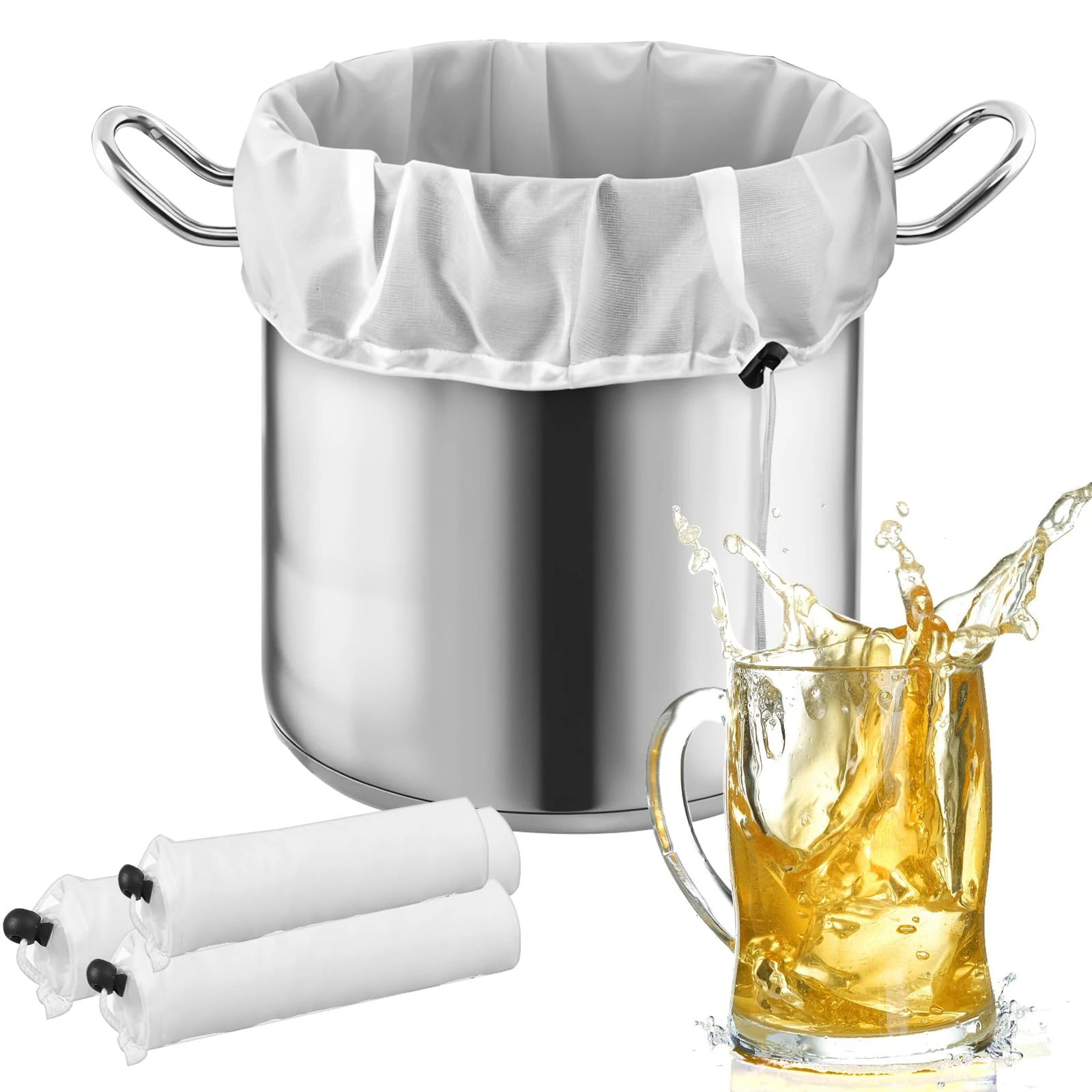 Oruola 3pcs Muslin Bags,Fine Mesh Strainer Bag for Home Brewing Hops Grains ruit Cider Apple Grape Wine Making,Press Drawstring Straining Brew in a Bag for Cooking Coffee Yogurt