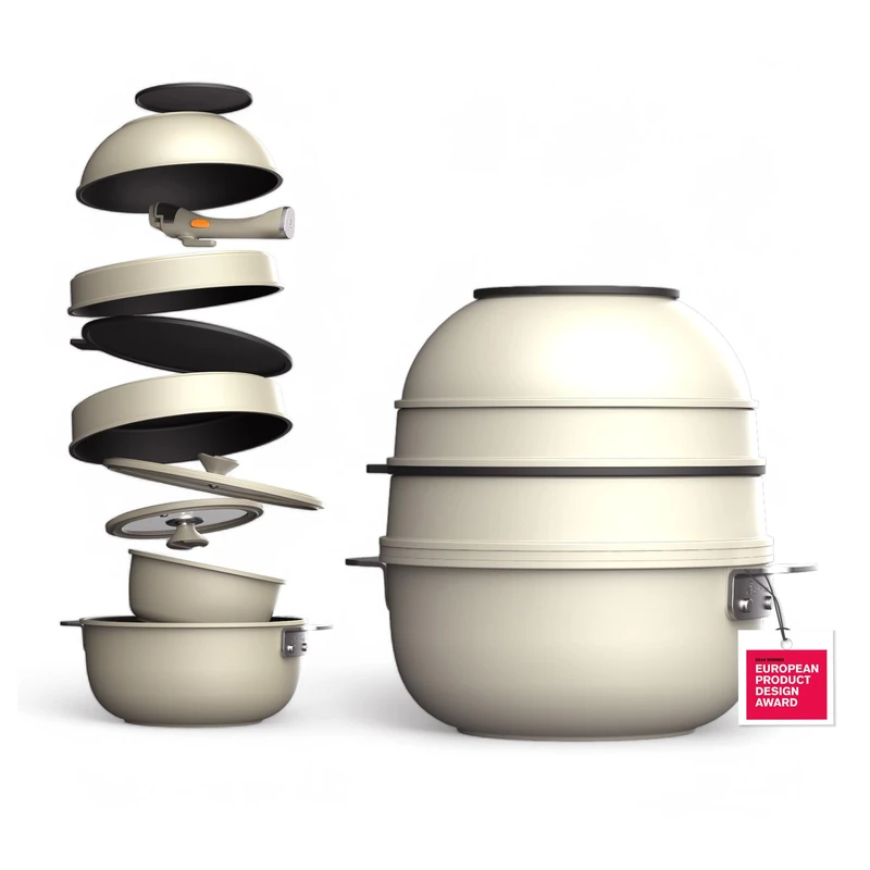 MasterPRO Share & Play Stackable Kitchen Utensils Set, Removable Handle, Small Size, Cast Aluminium, CERATECH Non-Stick Coating