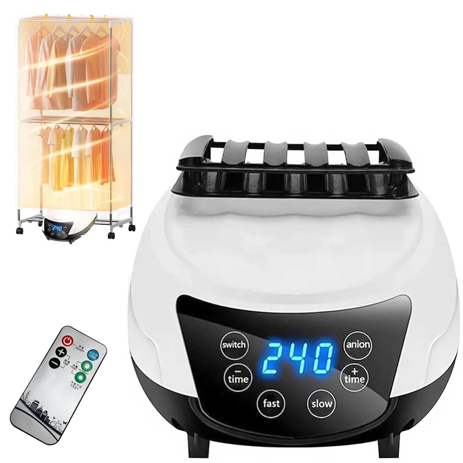 1500w 220v Electric Portable Clothes Dryer, Led Display Electric Dryers Clothes with Remote Control, 4 Gears Timing Electric Clothes Dryer Indoor, Silent Heated Clothes Dryers for House Laundry