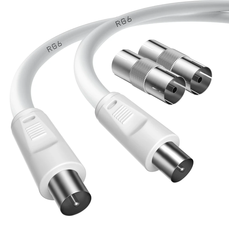 TUOLNK TV Aerial Cable Male to Male 15M(49.2FT) with 2pcs Female to Female Adapter for Freeview,Digital TV,Sky Box