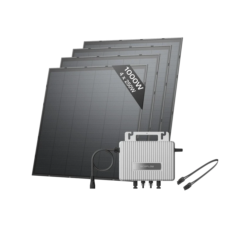 ECOFLOW STREAM Balcony Solar System, 800W Micro Inverter, 4 × 250W PV Solar Panels, Smart Grid-Feed Inverter with Wi-Fi & App Control for Balcony, Garden, Roof & Vertical Walls