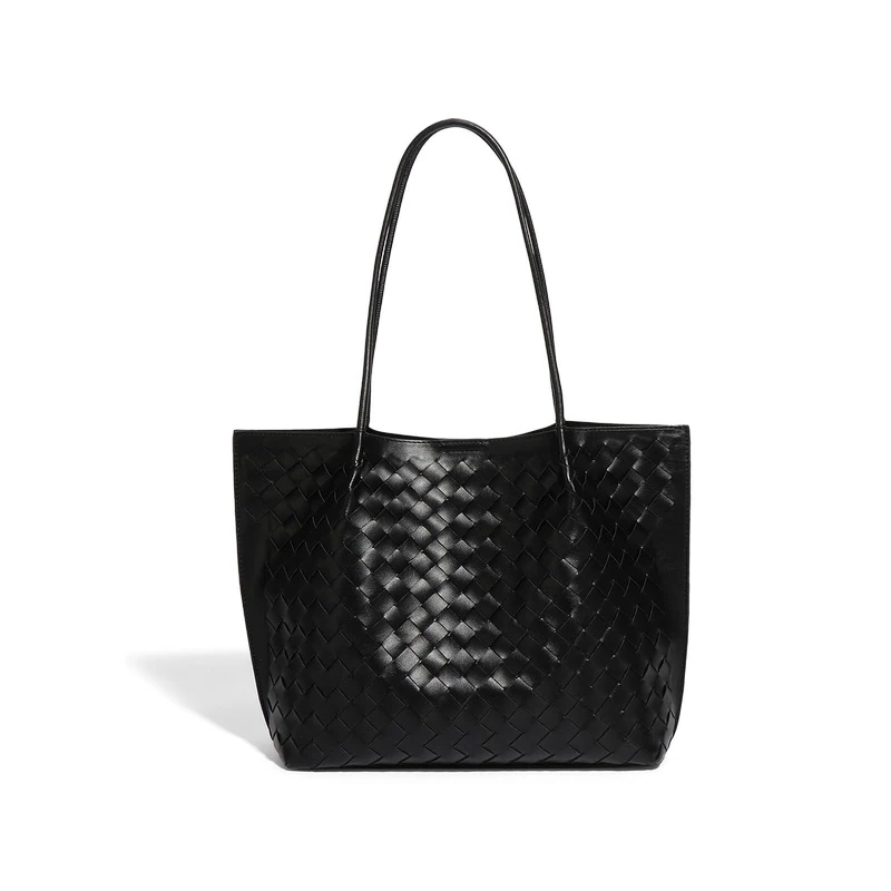 Waiyqju Women's Luxury Handmade Woven Tote Bag, Beach Bag Set, Elegant Age Reducing Travel Commuter Bag Set, 1# Black, L