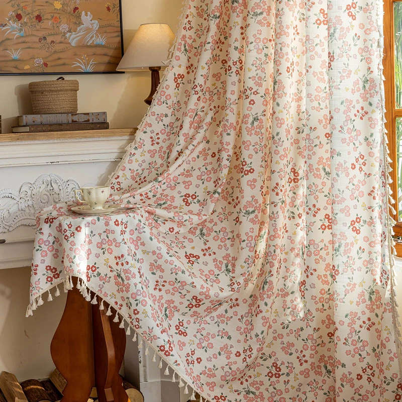 OYX Pink Boho Farmhouse Floral Curtains 96 Inch Long 2 Panels For Living Room, Flower Girl Bedroom Light Filtering Drapes, Vintage Country French Patterned Rod Pocket Aesthetic Decor Window Treatments