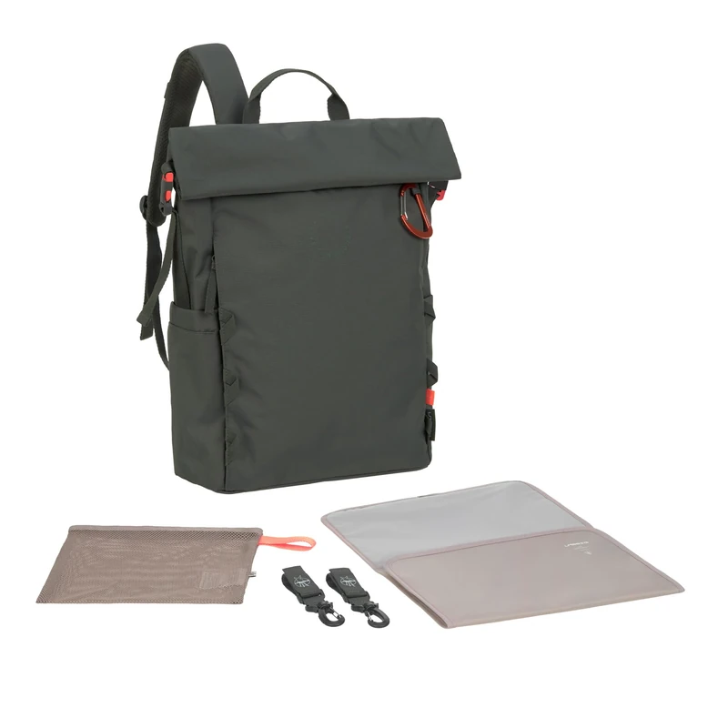 LASSIG Baby Changing Rolltop Backpack - Dark Olive Green