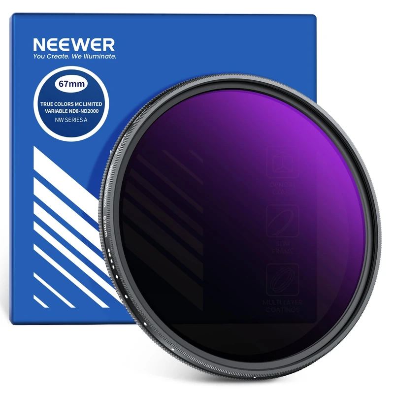 NEEWER 67mm Variable ND Filter (ND8-2000), True Color & Hard Stop, 3-11 Stops Adjustable Limited Neutral Density Lens Filter for DSLR Mirrorless Cameras, Multicoated Optical Glass, Slim Aluminum Frame