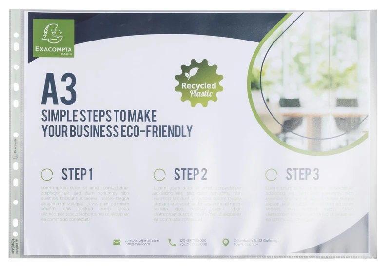 Exacompta - Ref 6230E - Box of 50 A3 Forever Punched Pockets - Made of Recycled Grained Polypropylene - Thickness 9/100th - Dimensions: 33 x 46.5 cm - Translucent Crystal