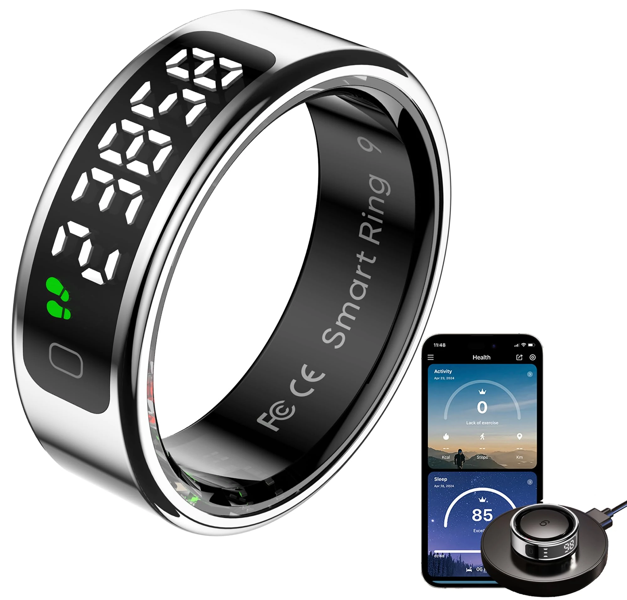 Smart Ring with Display Sleep Tracker Heart Rate Blood Oxygen Monitor Tasbih Finger Counter Gesture Control Step Counter Calories Waterproof Health Fitness Smart Rings for Men Women